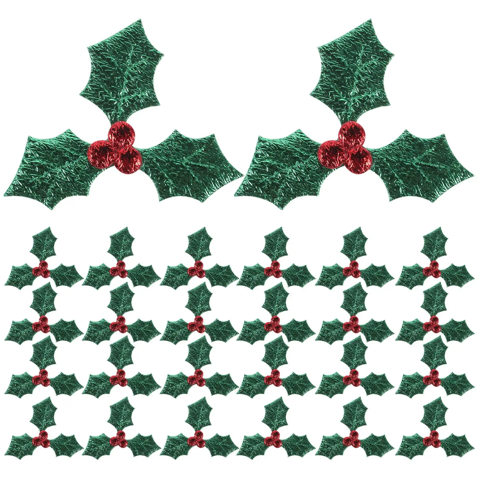 

100 Pcs Creative Christmas Decoration Sew Patches Berry and Green Leaf Leaves Iron Applique