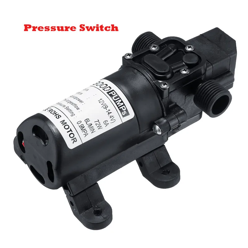 DC 12V 130PSI 6L/min Electric Water Pump Black Micro High Pressure Diaphragm Self-Priming Cooling Car Wash Water Pump Sprayer