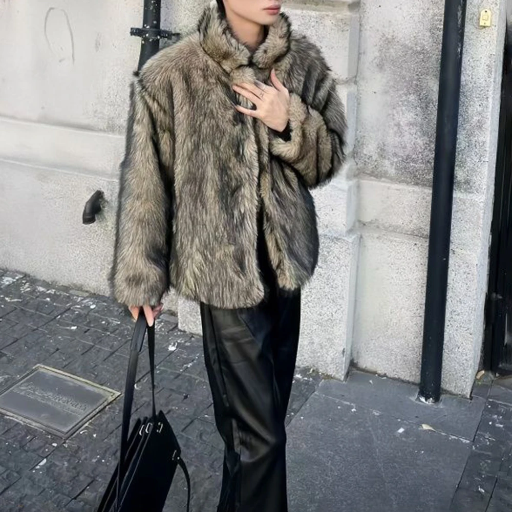 Men Faux Fur Furry Warm Coat Autumn Winter Streetwear Fashion All-Match Trend Youth Soft Casual Comfort Coat Men'S Clothing 2024