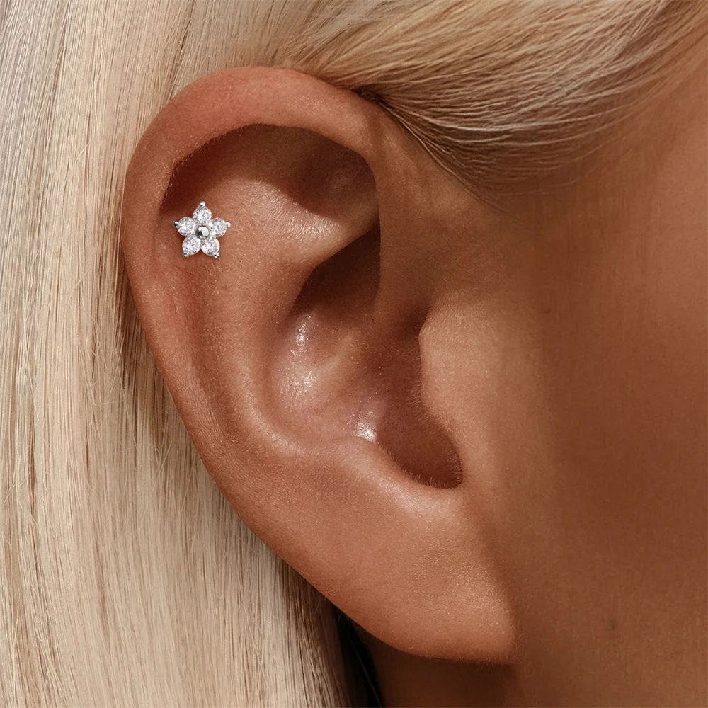 CANNER 1PC S925 Silver Irregular Sparkling Cultivated Diamond Stud Earring for Woman Needle Stud Earrings Exquisite Jewelry Gift