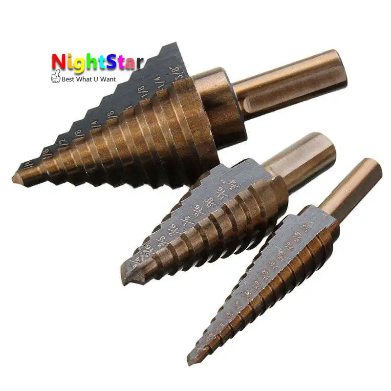 5pcs Co-Hss Step Titanium Cone Drill Hole Cutter Bit Multiple Hole 50 Sizes Step Drill Bit Power Tool Drill Bit NO CASE