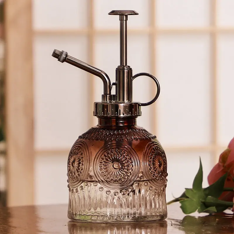 Vintage Elegant Colored Frosted Glass Spray Misting Watering Can for Succulents, Handheld Pressurized Plant Mister Mini Flower