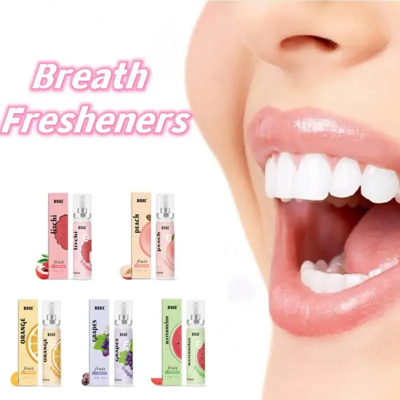 Oral Fresh Spray 20ml Mouth Freshener 5 Smell Fresh Breath Mouth Fruit Litchi Peach Grape Flavor Persistent Portable Oral Care