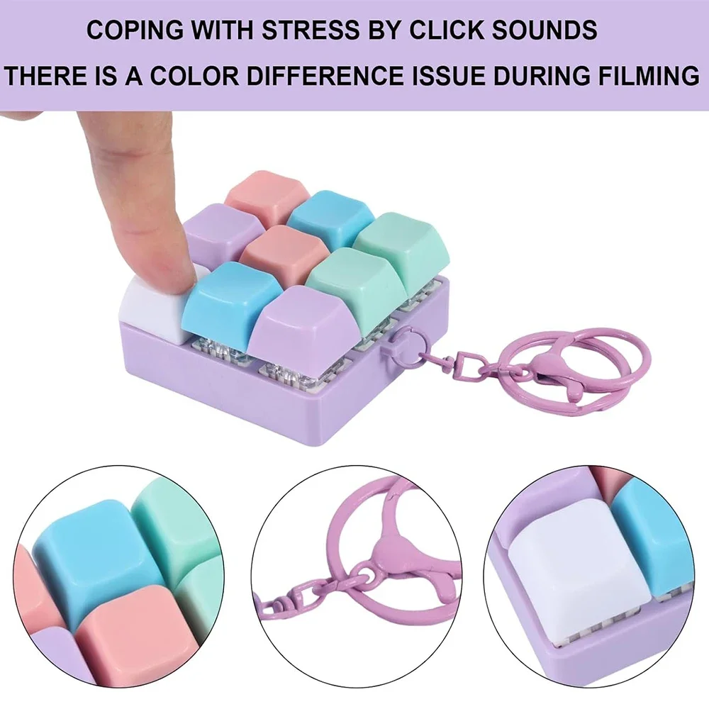 Keyboard Fidget, Mechanical Button Keyboard Clicker Keychain, Macaron Color Stress Relief Gifts for Relieve Stress and Pass Time