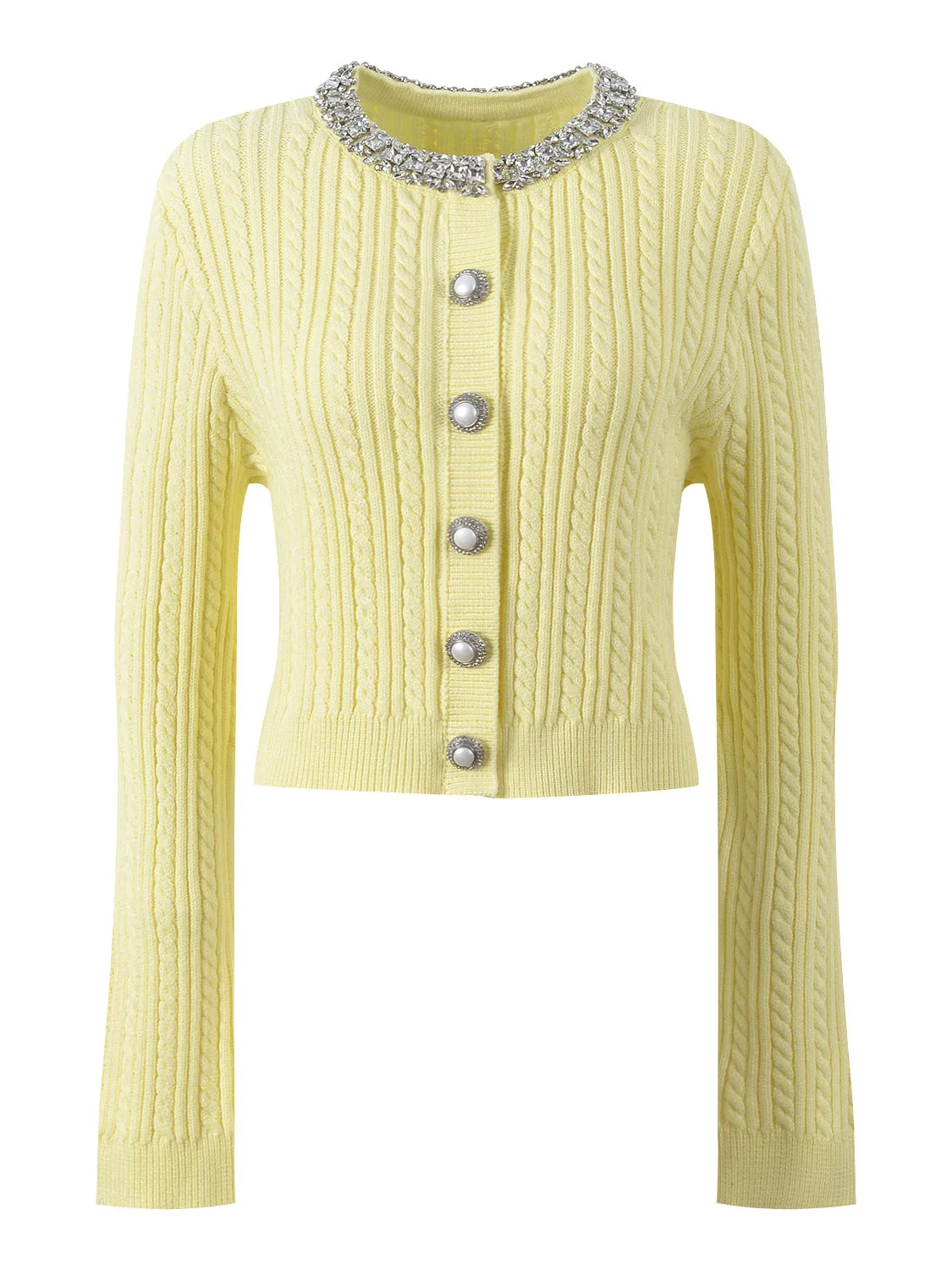 

Вязаный кардиган Ele с круглым вырезом и алмазной отделкой, мягкий французский стиль, с длинными рукавами, женский топ на осень 2025 года