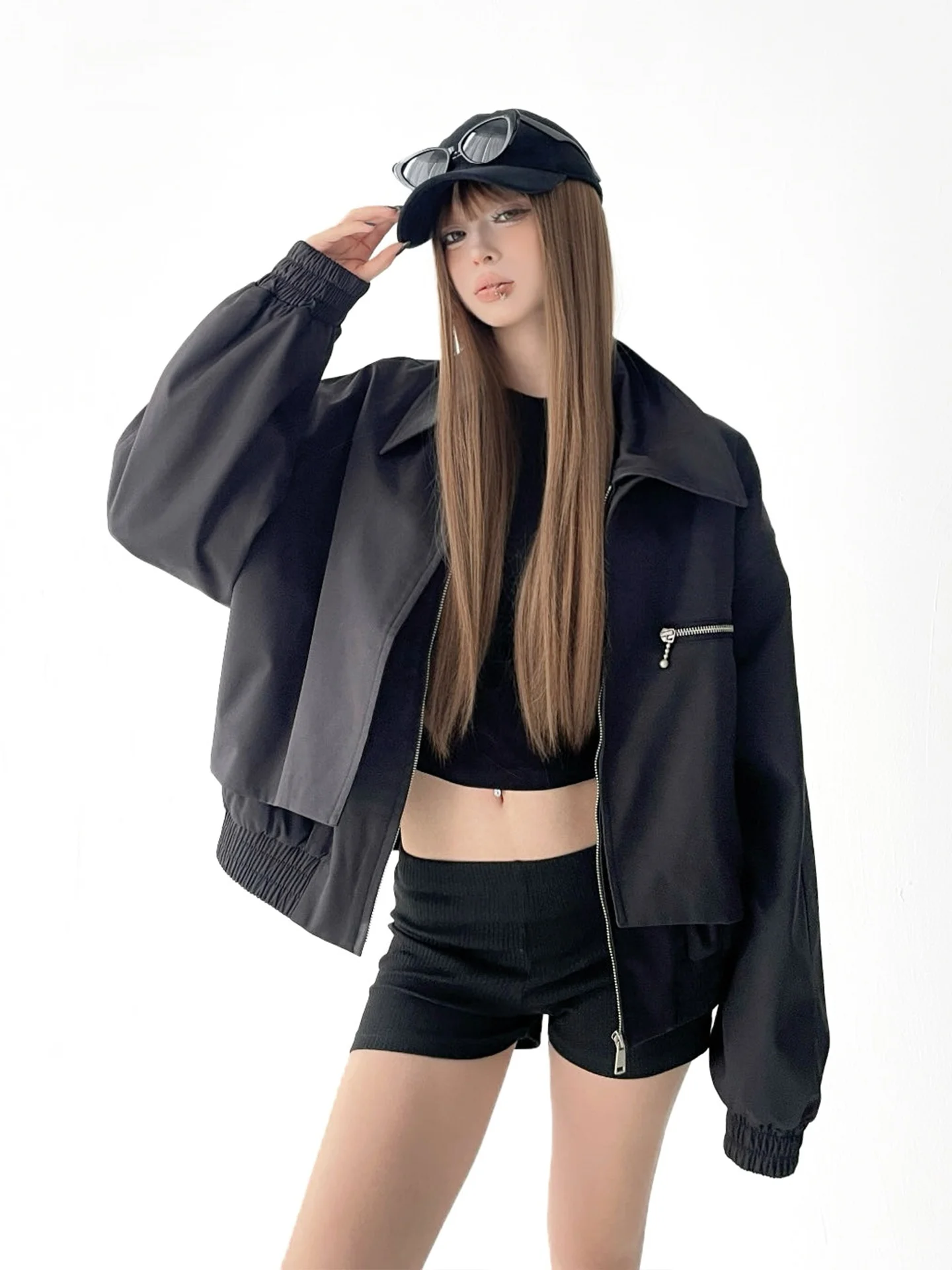 

Sli Zipper Collar Women's Jaet ort Top Faion Design Autumn Winter New Arrival Ladies Premium Feel Polyester Workwea...