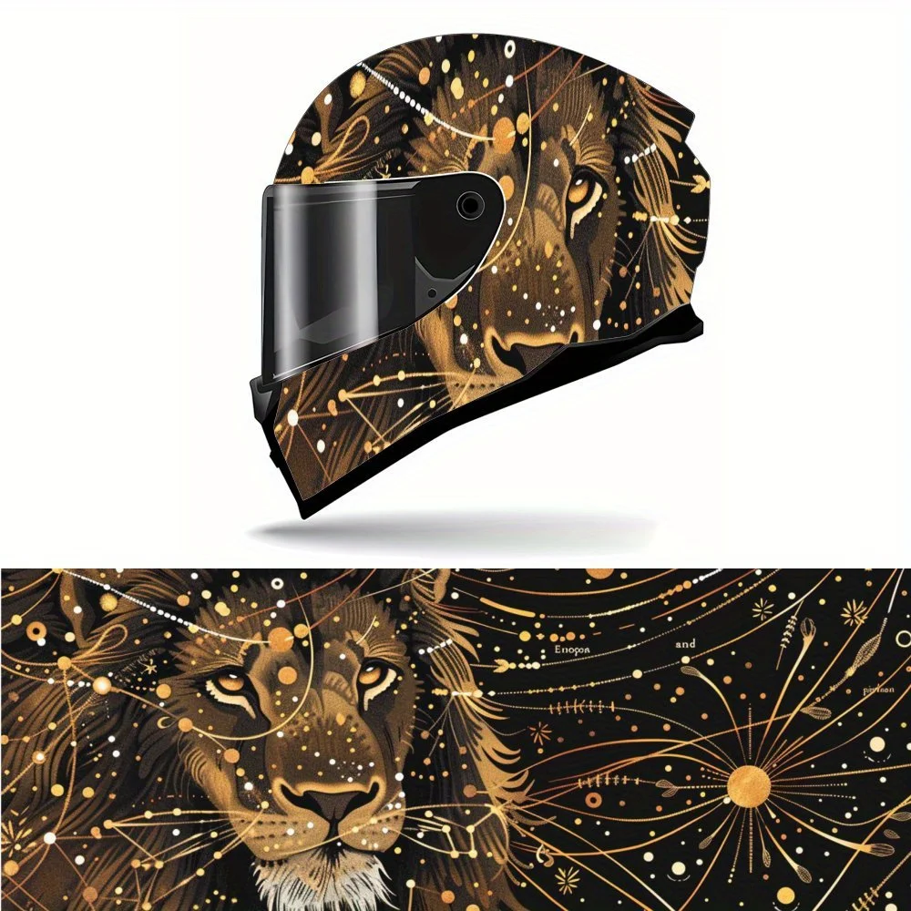 

Trendy Cosmic Golden Lion Art Print Full Helmet Wrap Sticker Motorcycle Helmet Racing Graphic Decal Vinyl Wrap Helmet Decorative