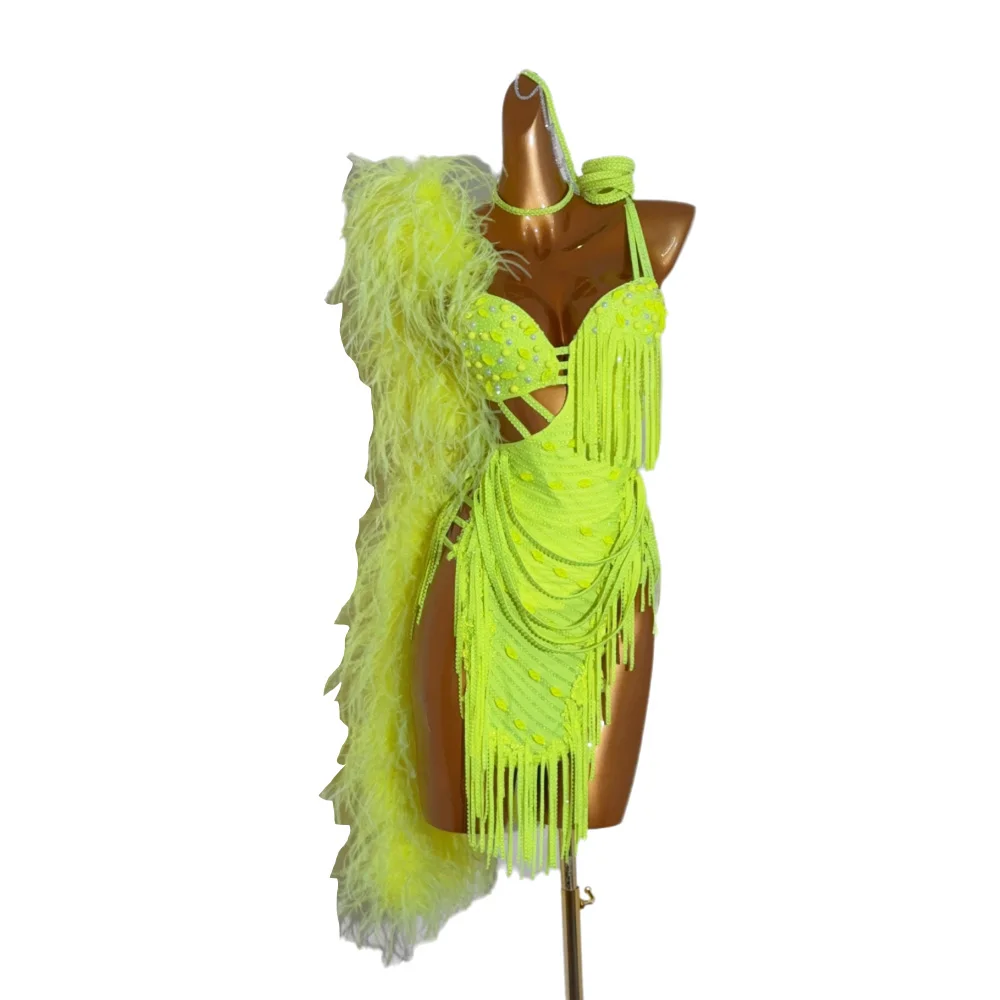 

Latin Dance AB Stone Female Adult Children High end Customized Plush Diamond Dress Black Pool Samba Performance Dress