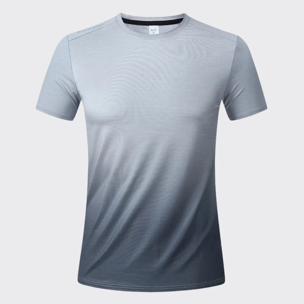 Men's Fitness Running T-Shirt Gym Sports Gradient Shirts Short Sleeve Summer Men Quick Dry Top Tee Breathable Workout Sweatshirt