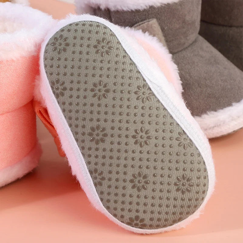 Newborn Babys Shoes Furry Snow Boots Cute Bowknot Girl Toddler Winter Plush Snow Booties Warm Infant Shoes Infant First Walkers