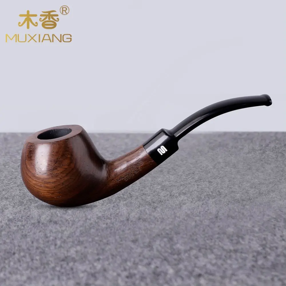 

MUXAING Newest Style Ebony Wood Tobacco Pipe Men Bent Pipe For Smoking Fit For 9mm Filters Black Ebony Tobacco Pipe