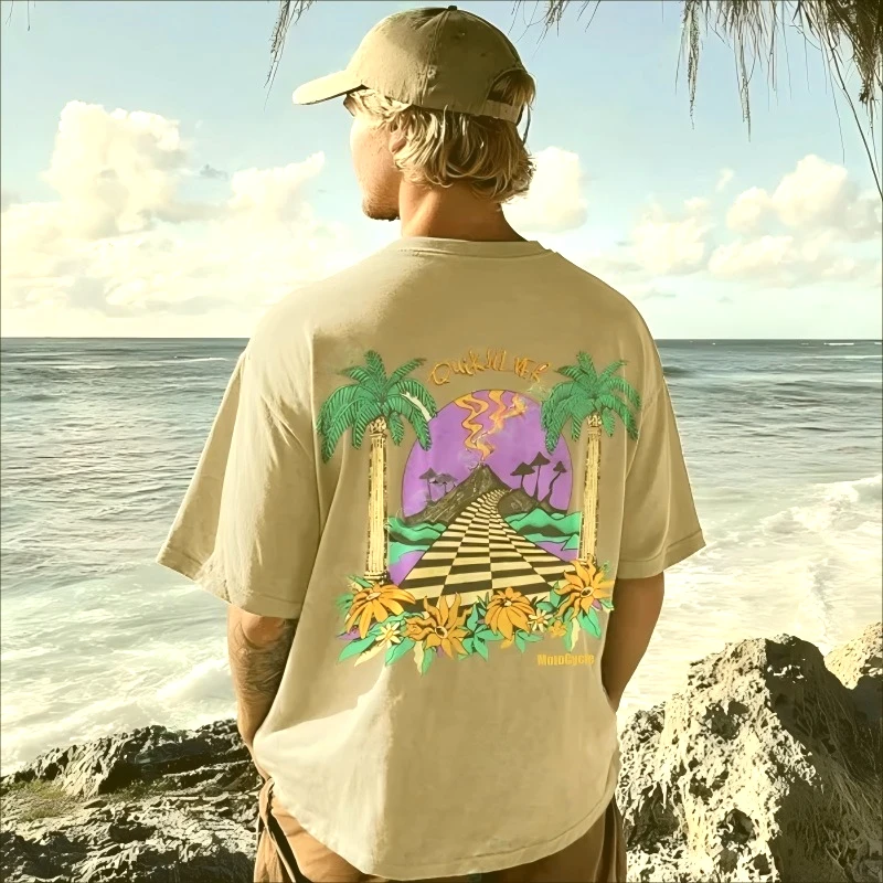 2025 جديد 90s دراجة نارية ريترو تصفح نمط مطبوعة تصفح تي شيرت المألوف الرجال والنساء الملابس قميص