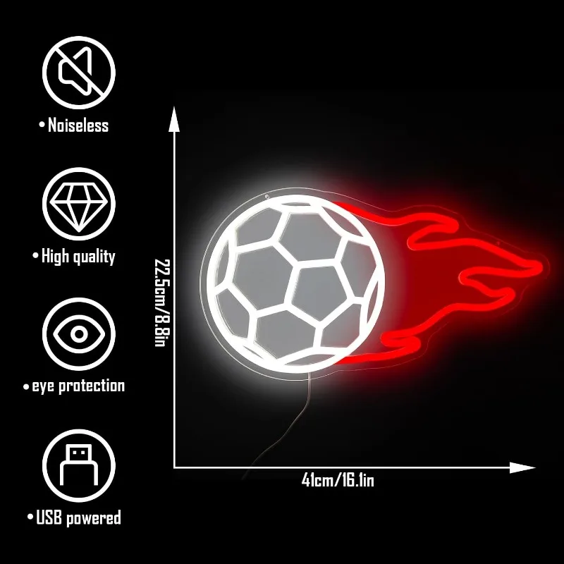 Sepak bola On Fire dekorasi dinding Neon Dimmable tanda LED kamar tidur tanda bersinar pesta ulang tahun rumah toko kampus dekorasi klub hadiah anak-anak