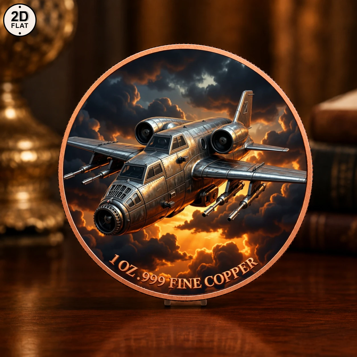 1pc 1oz .999 Fine Copper Fighter Jet Challenge Coin Color Print Aircraft in Sunset Collectible Token War Plane Art Souvenir Gift