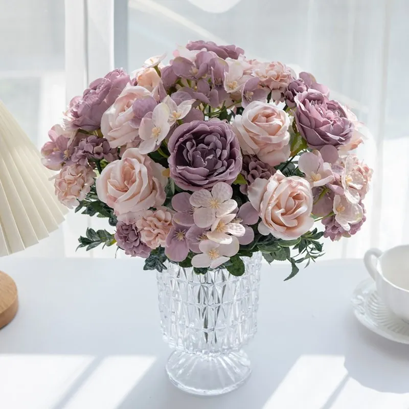 10 Stück Künstliche Blumen aus Seide, Pfingstrosen, Rosen, Hortensien, für Hochzeit, Garten, Hof, Bogen, Heimdekoration, Vase, Festkranz, Blumenarrangement – Detail 9