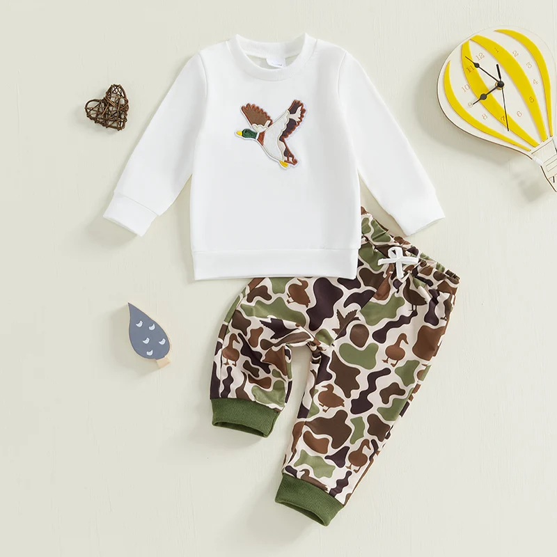 Duck Outfit Baby Boy Toddler Hunting Clothes Embroidery Sweatshirt Camouflage Hoodie Tops and Jogger Pants image 2