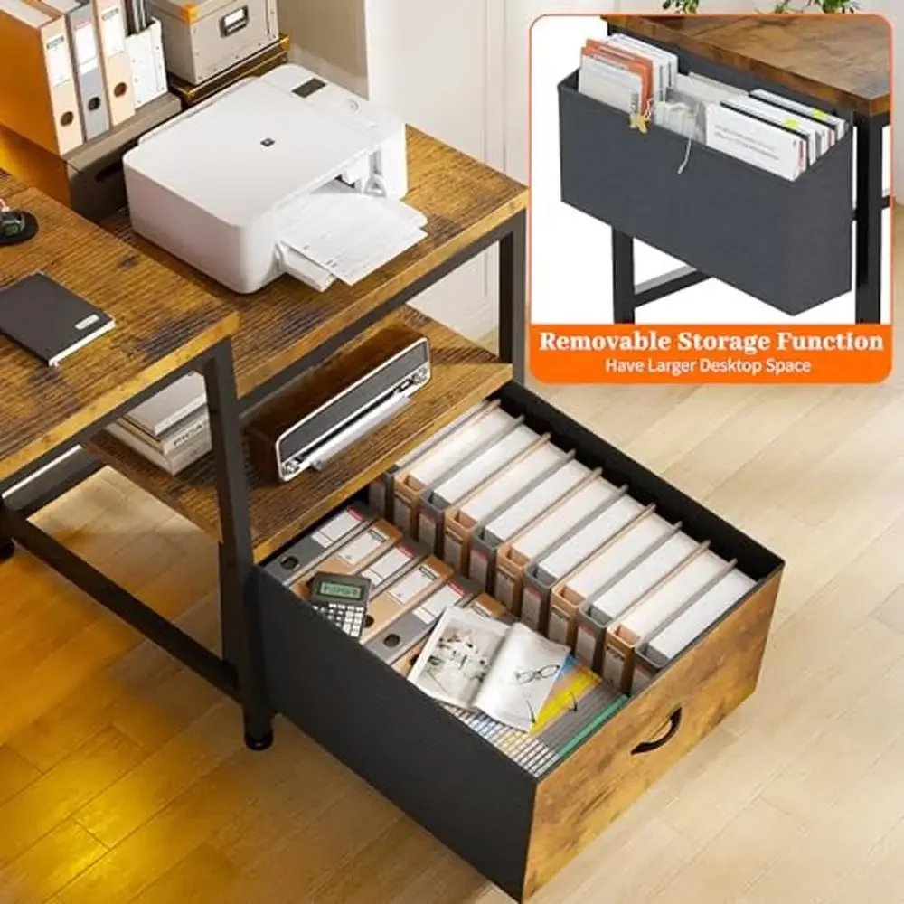 Computer Desk with File Drawers Cabinet Shelves Charging Station Monitor Stand Study Writing Gaming Desk Sturdy Metal Frame