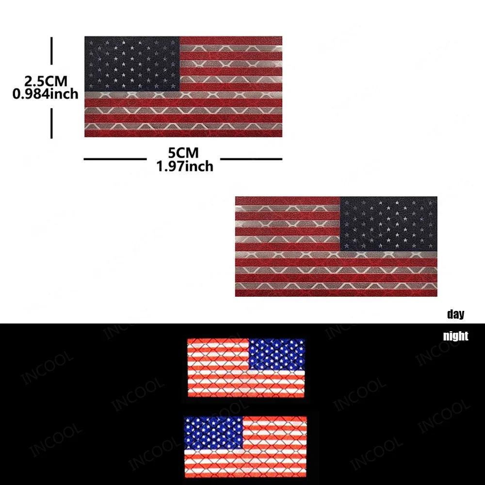 Mini Small Size 5X2.5 CM Reflective United States American US Flags Patches Reversed Shoulder Decoration Glow In Dark Badges