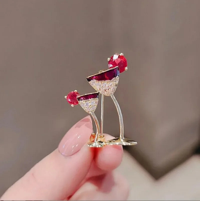 Fashion Red Wine Glass Designs Cocktail Glass Pins Women Accessories