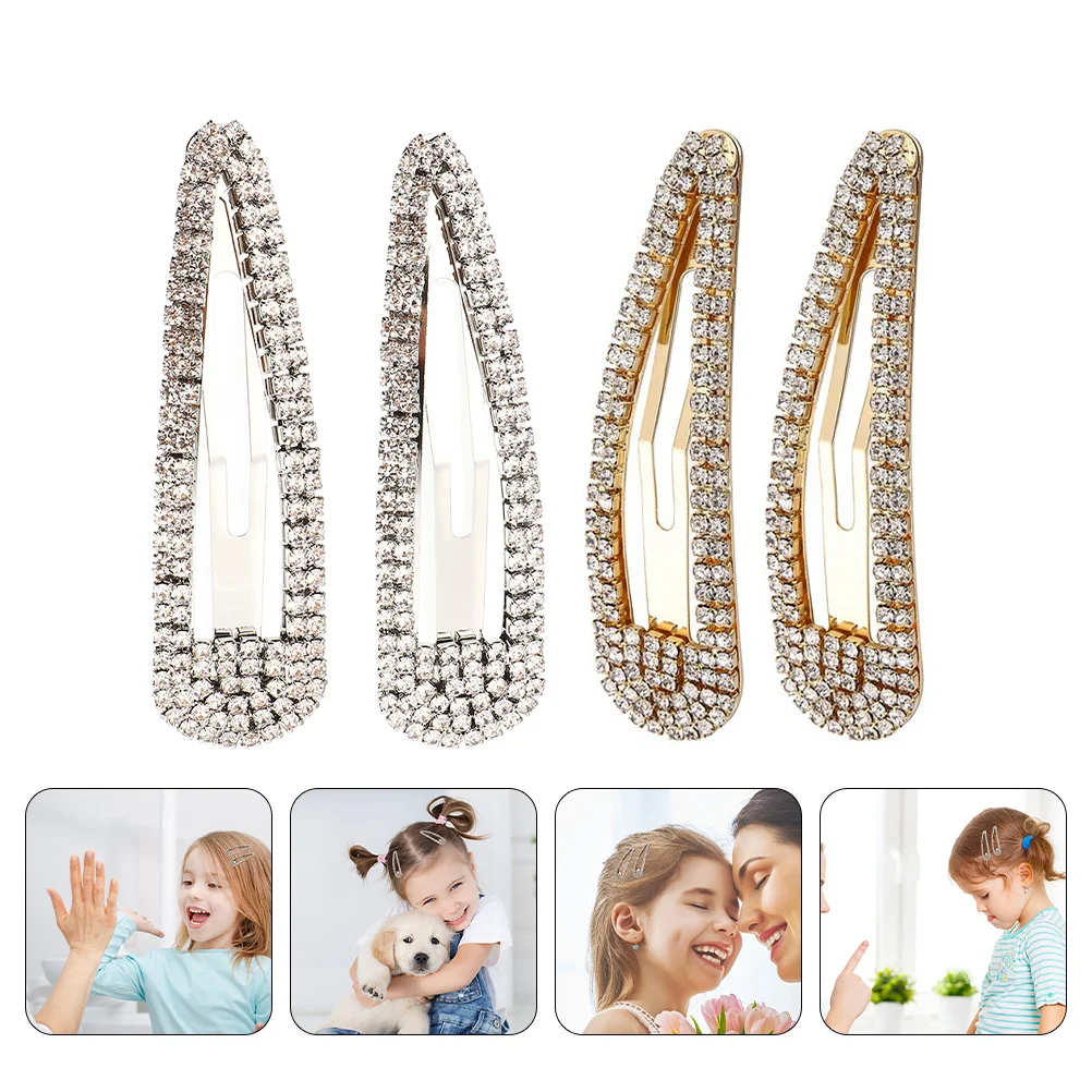 

4 Pcs Rhinestone Bb Clip Snap Glitter Barrettes Clips for Hair Headgear Women Accessories Side Clamp Alloy Bride Baby