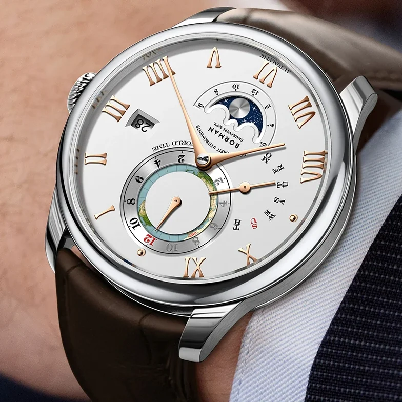 

Borman Men Automatic Watch 40mm Mechanical Wristwatch 50M Waterproof Sapphire Multi-Dial Month Week Date