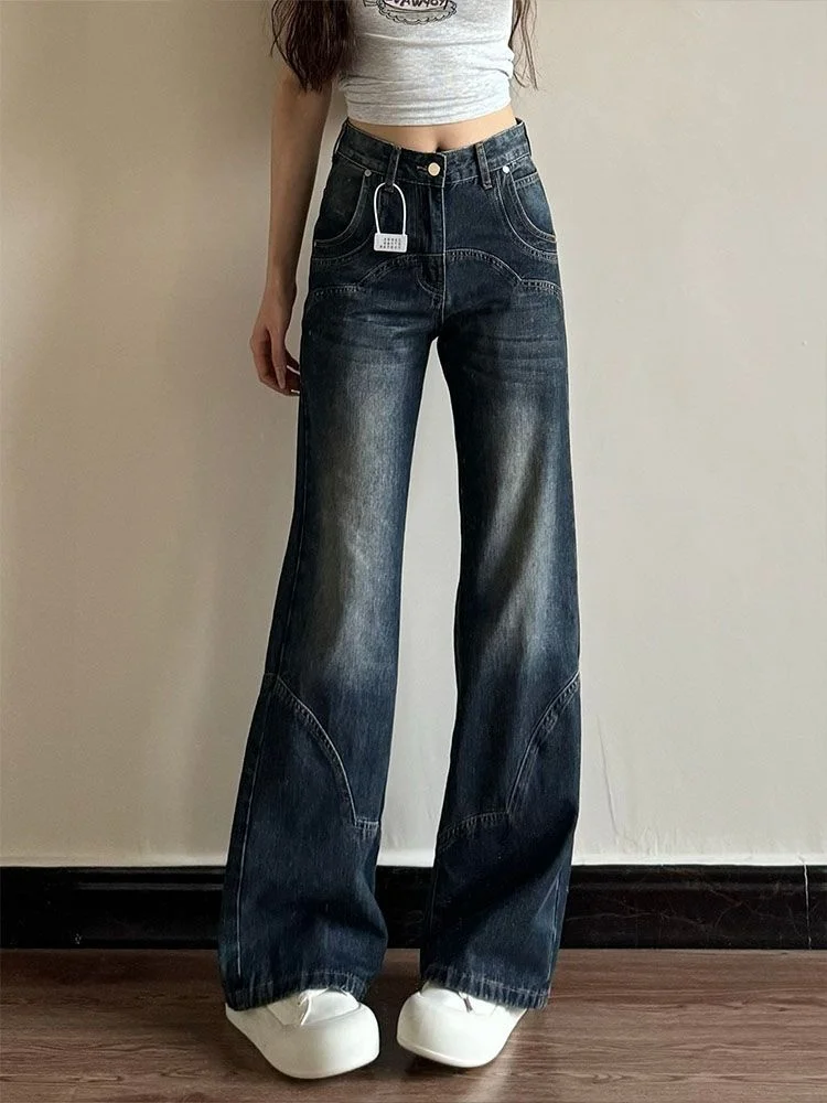 

High Waist Wide Leg Jeans Women's Retro Waed Bell Bot Denim Pants Slimming Straight Cut Trousers Casual Comfortable Fit
