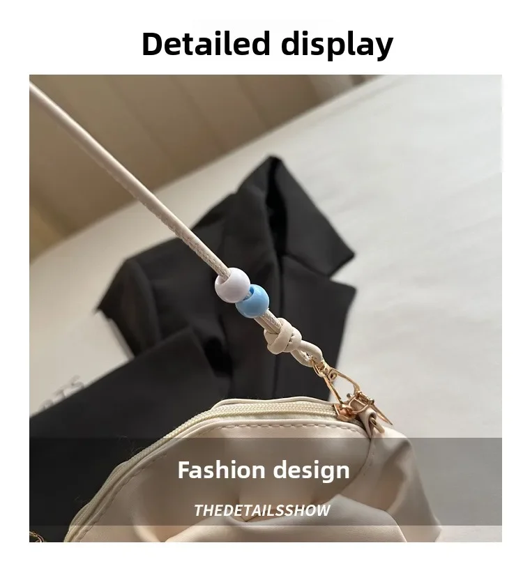 Damentasche, neue trendige High-End-Ketten-Umhängetasche, süße Mädchen-Plissee-Kleinerunde-Tasche – Detail 2