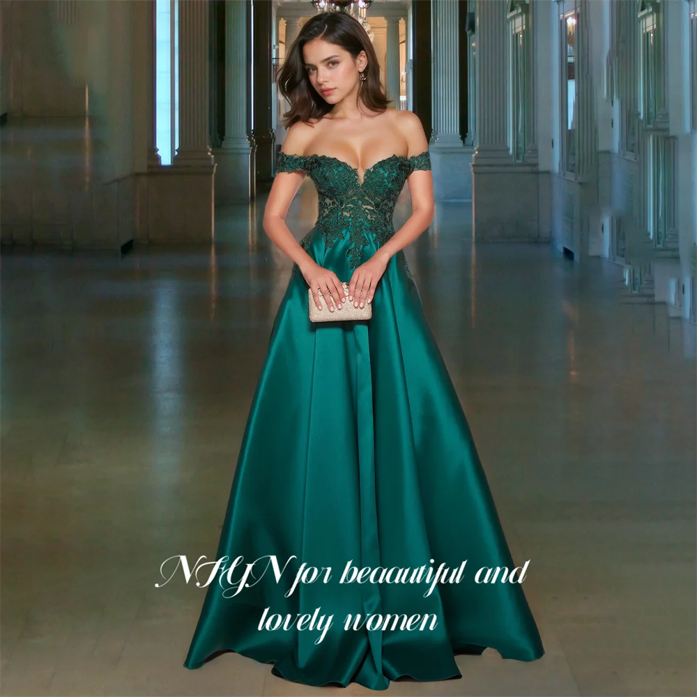 

NFYN Green A-LINE Sweetheart Formal Night Gown Stain Sequin Women's Evening Dresses Off the Shoulder Celebrity Dress Customized