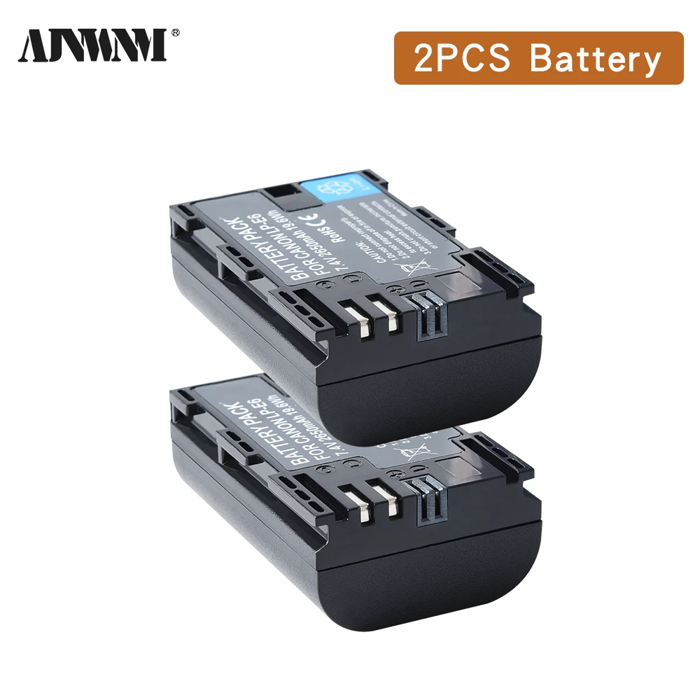 2650mAh LP E6 LPE6 LP-E6 E6N Battery + LCD Dual Charger For Canon EOS 5DS R 5D Mark II 5D Mark III 6D 7D 70D 80D Camera