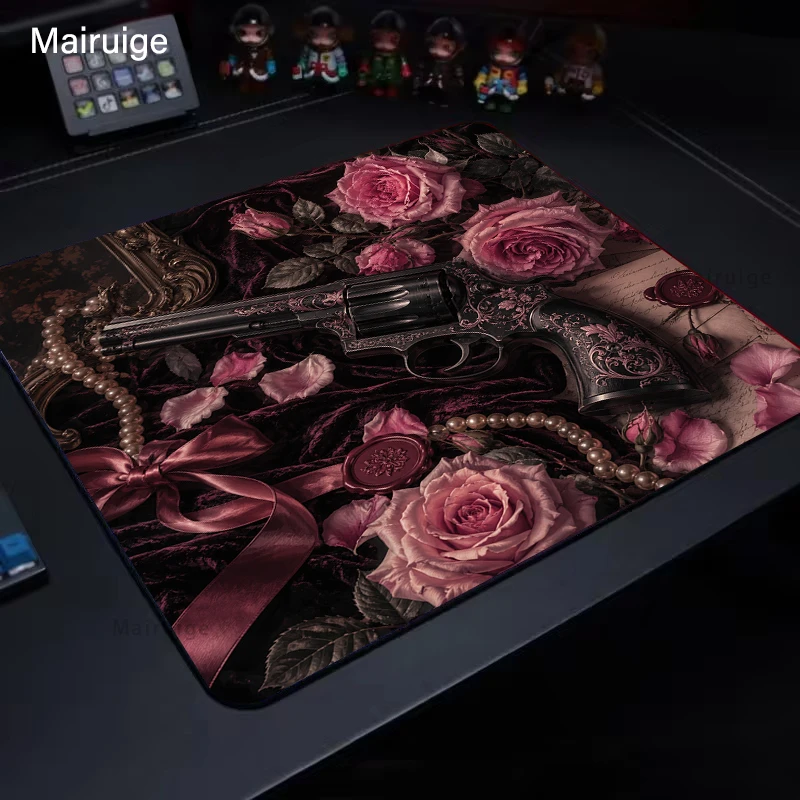 Carved Pistol E-Sports Mousepad Desk Mat Gaming Decoration Pc Desk Accessories Mouse Mat Carpet Office Decor Setup Gamer Deskpad