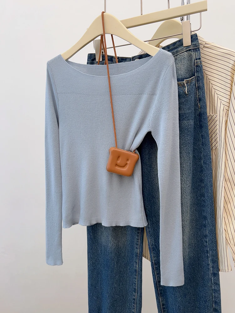 

Женский круглый вязаный топ больших размеров, эластичный свитер базового слоя, простой дизайн, осень-зима, удобный крой для поездок на работу