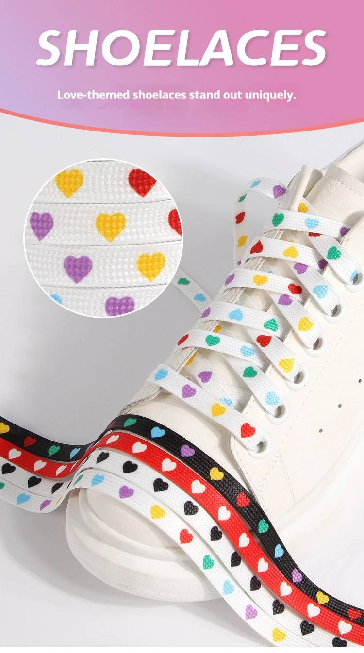 Schwarz-weiß bedruckte Herz-Schnürsenkel, 0,8 cm breit, hochwertige flache Schnürsenkel für Sneakers, Segeltuchschuhe, modische Schnürsenkel, 1 Paar – Detail 1