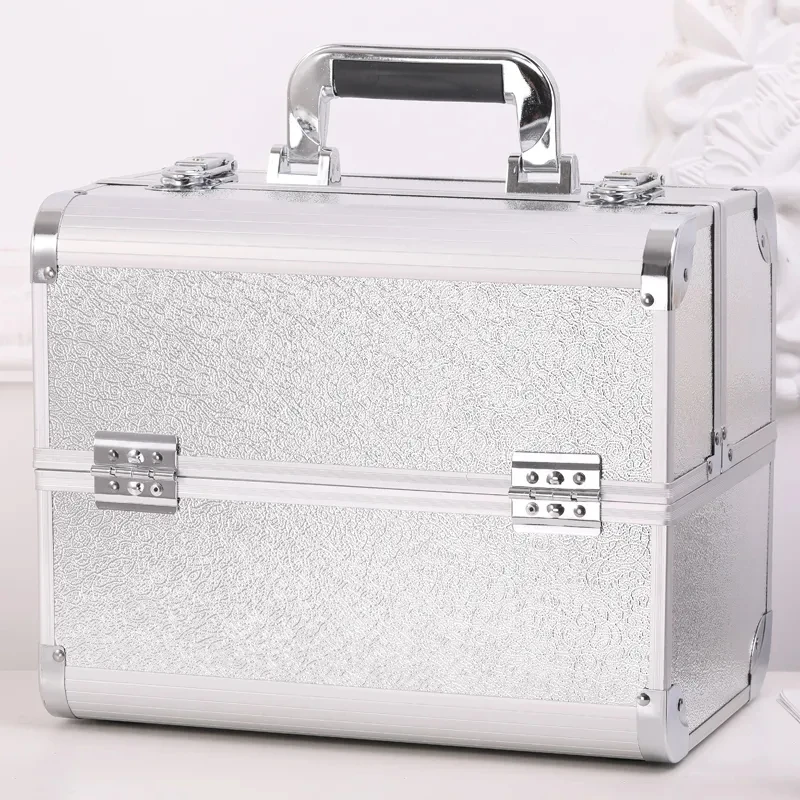 Professional Makeup Artist Cosmetic Bag, Large Capacity Makeup Tool Storage Box, Aluminum Alloy Frame Handbag, Metal Material