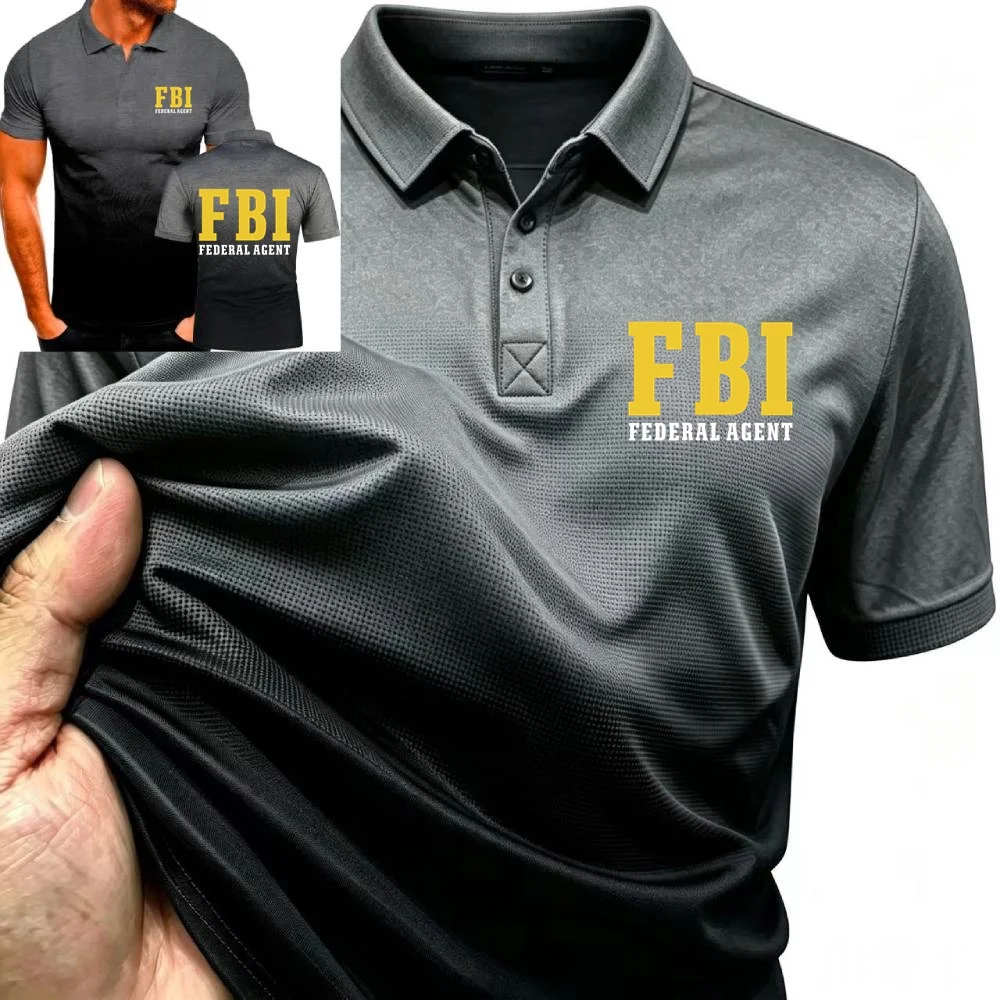 Summer Federal Agent FBI CIA Staff Secret New Men's Polo Shirts Gradient Color Lapel Tshirt Sport Youth Short Sleeve Tees POLOS