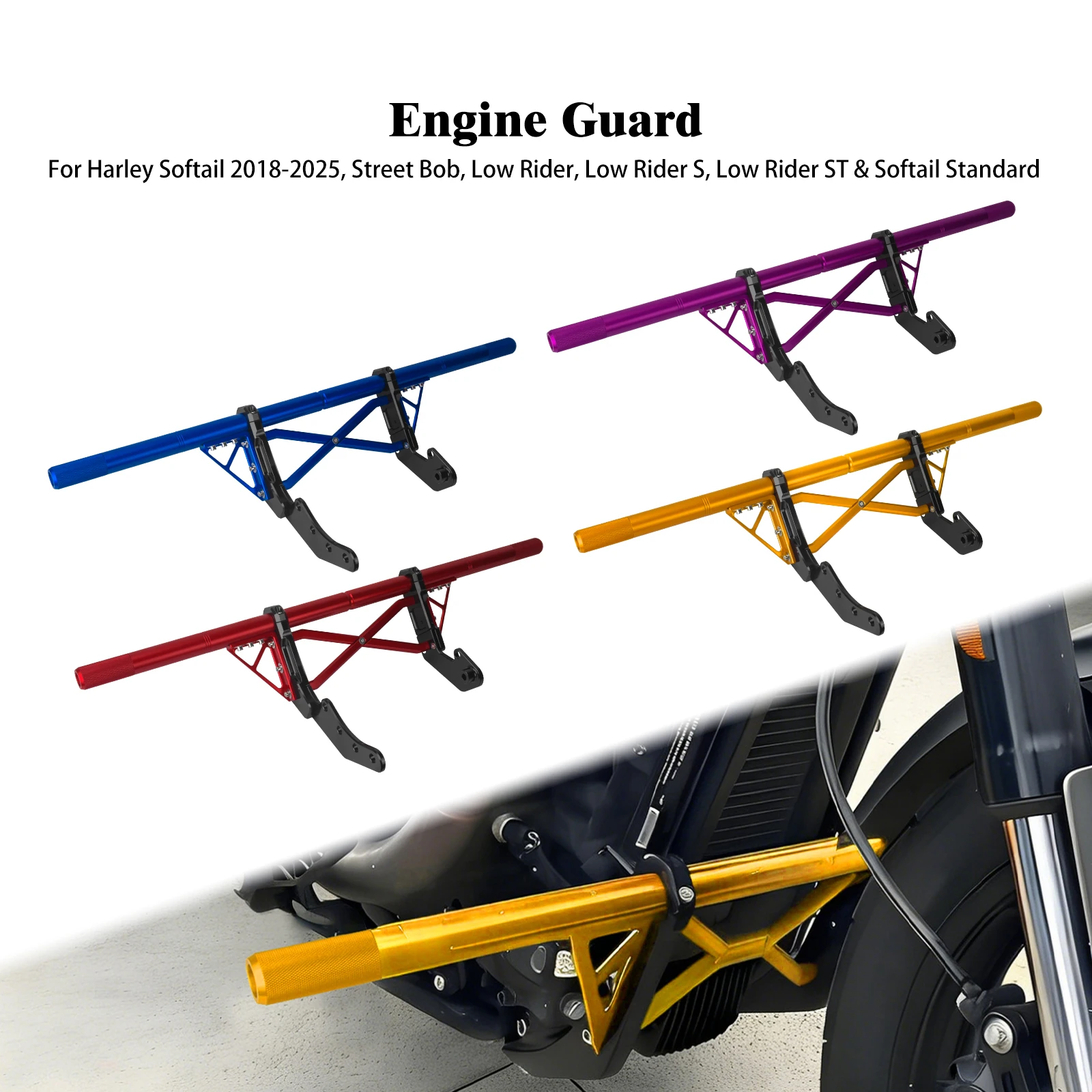

Motorcycle Crash Bar Front Engine Guard Falling Protector For Harley Softail Street Bob FXBB Low Rider FXLRST Standard 2018-2025