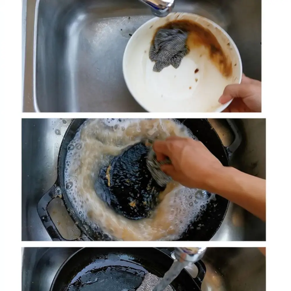 Stainless Steel Mesh Scrubber For Cast Iron Cookware Chainmail Pad Cleaning Brush For Pot Pan Kitchenware Essential Tool