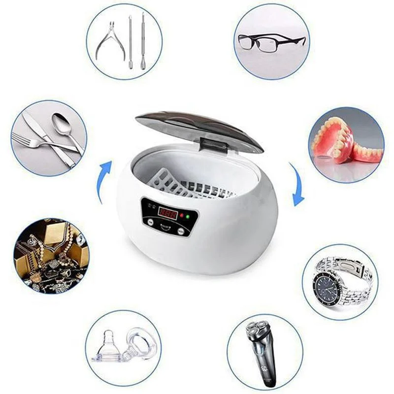 600ml Ultrasonic CLEANER Bath TIMER สําหรับชิ้นส่วนเครื่องประดับแว่นตาเล็บหินเครื่องตัดทันตกรรมมีดโกนแปรง Ultrasound Sonic Boxc