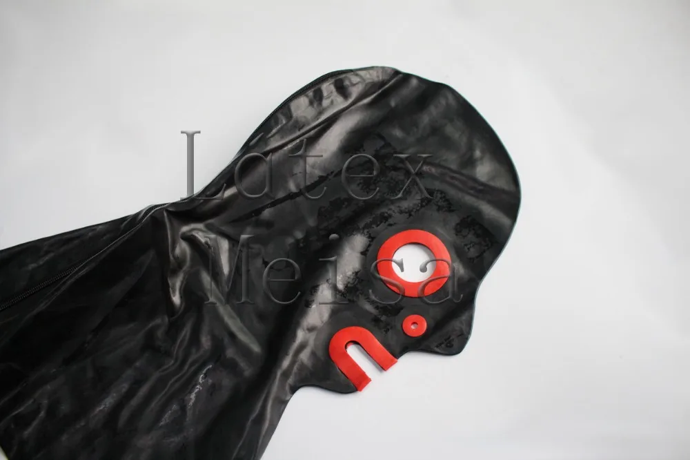 Masque à capuche en latex, yeux ouverts, narines et bouche avec fermeture éclair au dos pour adultes, taille M