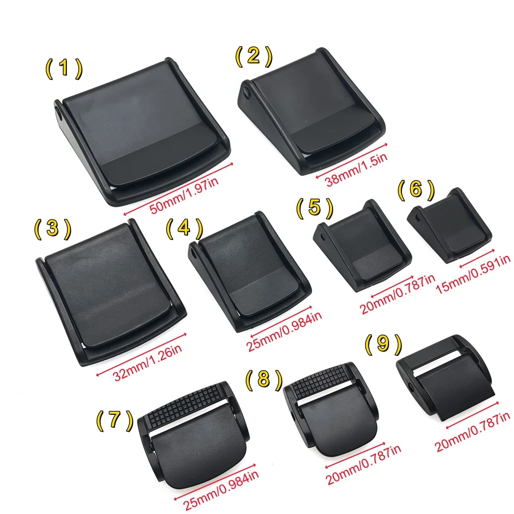 5/25 Stück/Packung Klemmschnallen aus Kunststoff, schwarz, Knebelverschluss für Rucksackgurte, Gurtband, 5/8 Zoll, 3/4 Zoll, 1 Zoll, 1-1/4 Zoll, 1-1/2 Zoll, 2 Zoll – Detail 2