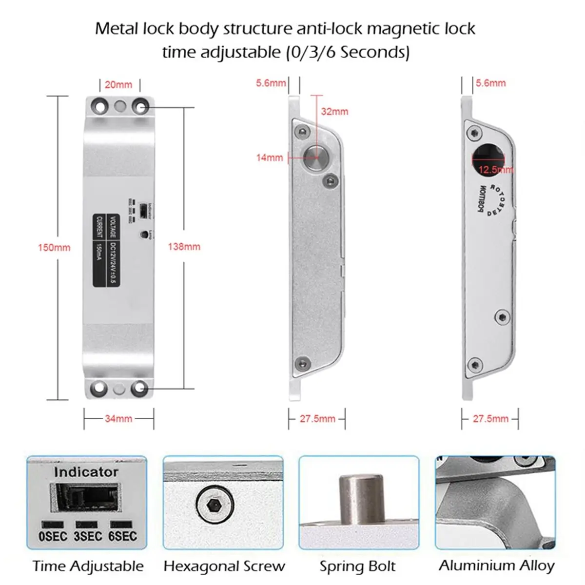 2026 NEW Smart Electric Mortise Locks with Drop Bolt DC12V Electronic Lock Adjustable Time Delay Fail Safe Mode