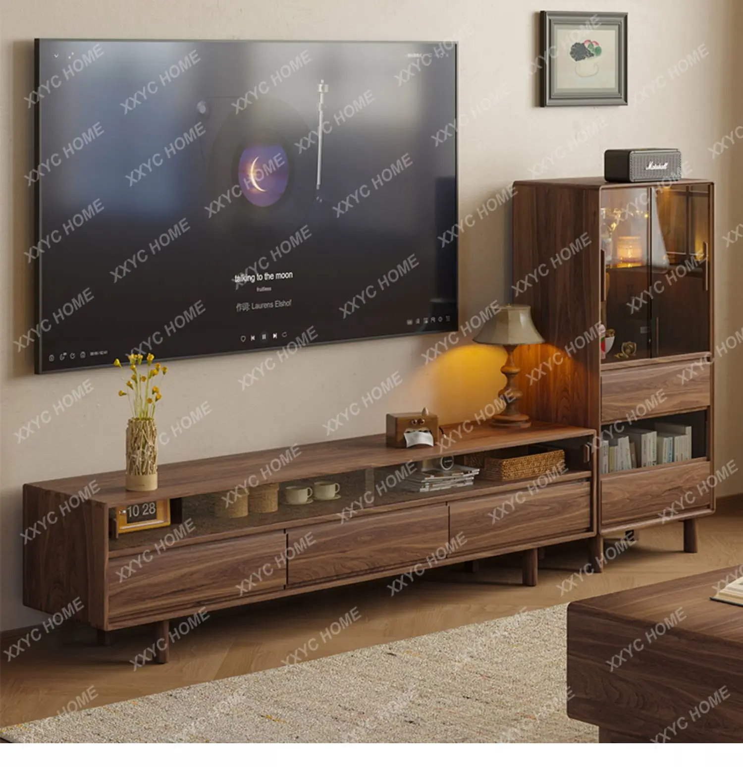 XXFactory Direct  Black Walnut Antique TV Cabinet Living Room Storage Simple Locker