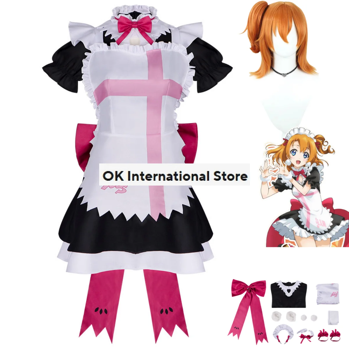 

Anime Lovelive!4th Honoka Kousaka Cosplay Costume Approaching With Love! Wig Maid Dress Lolita Woman Sexy Kawaii Halloween Suit