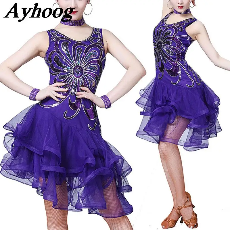 Sxiwei Femme Robe Danse Latine avec Short Ensemble Robe Frangé Asymétrique Une Epaule Tenue de Danse Samba Rumba Tango Chacha Jazz Bordeaux S
