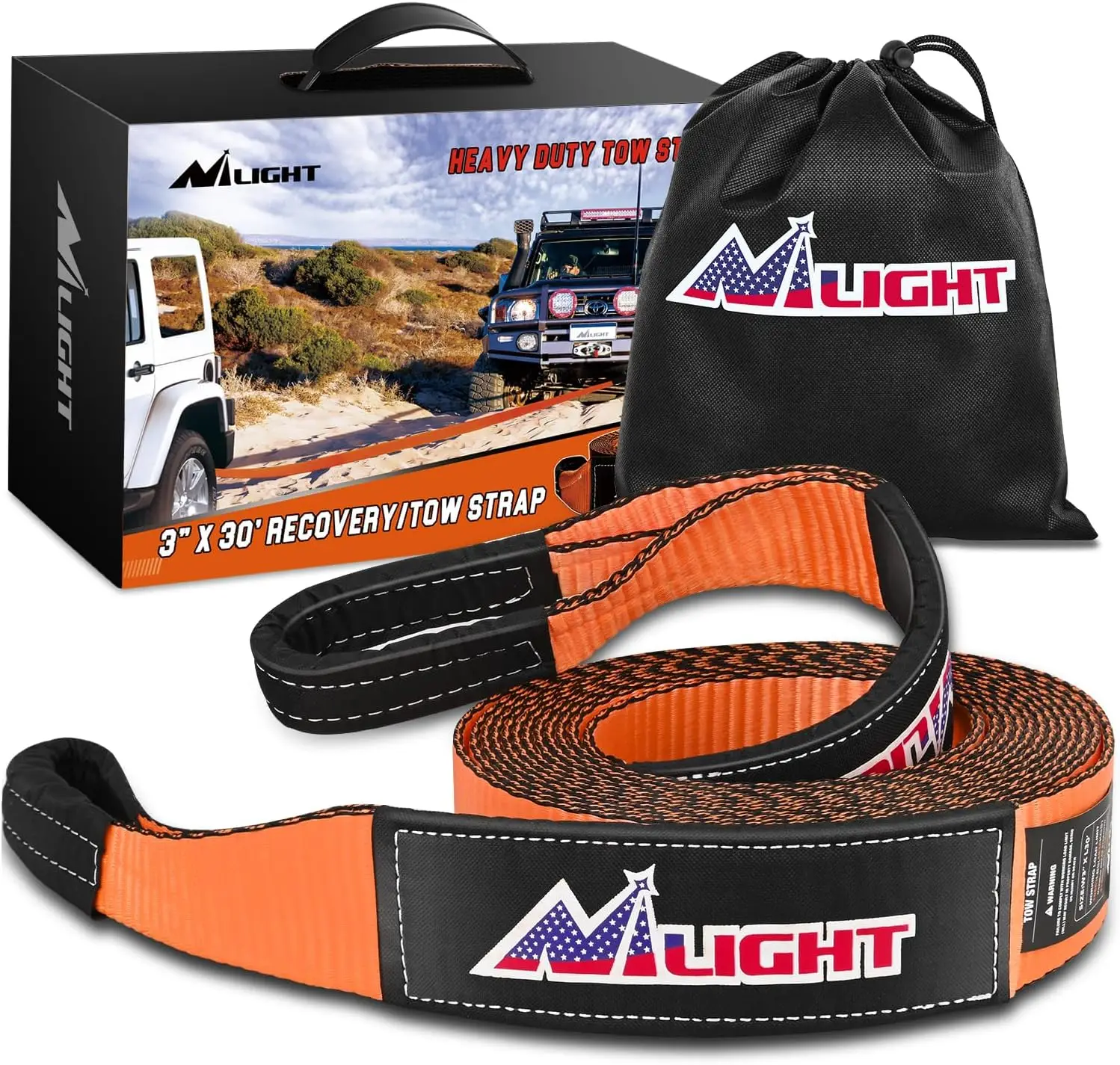 

Heavy Duty 3" x 30' Recovery Tow Strap, 31,500lbs Break Strength, Triple Reinforced Loop for SUV Truck ATV UTV