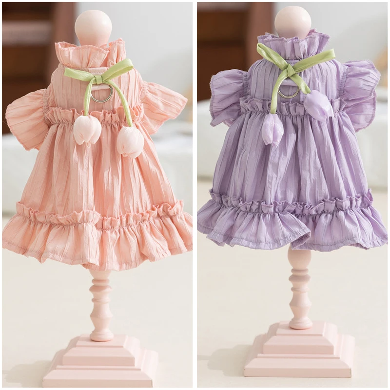 

Dog Cat Dresses Tulip Pleated Pink Purple Spring Summer Princess Style Dresses Small Medium Puppy Bichon Teddy Bear Pet Clothes