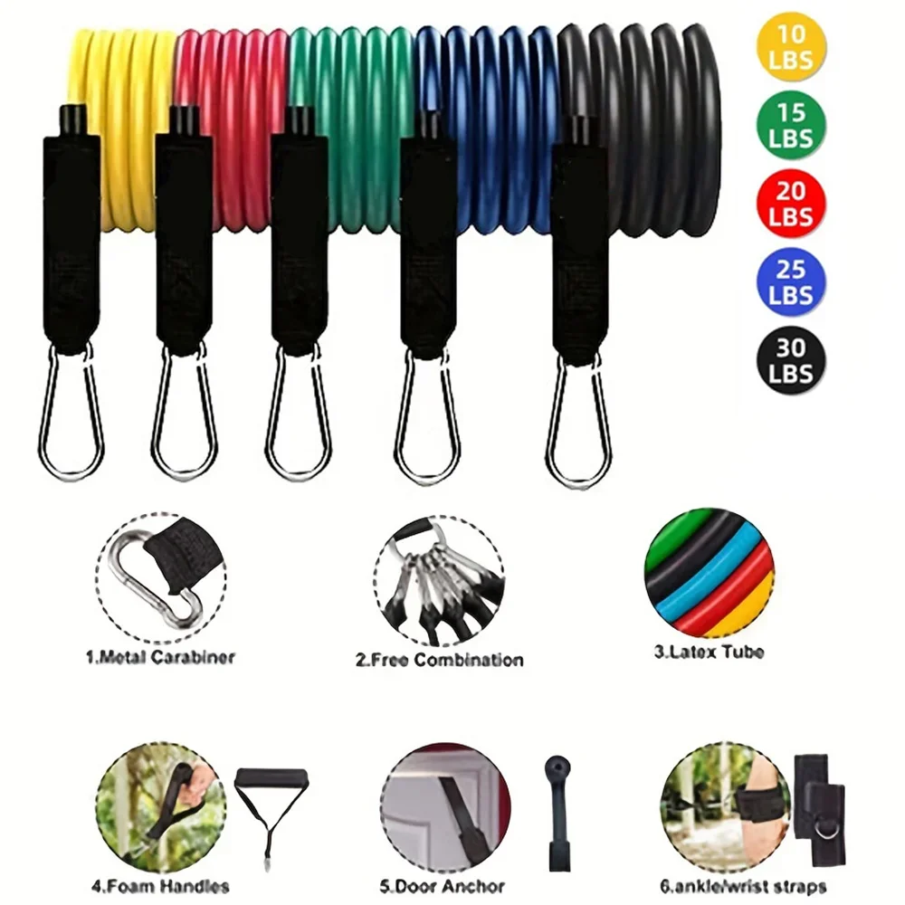 LOOGDEEL 11PCS/Set Resistance Bands Pedal Excercise Body Training Workout Women Men Fitness Yoga Pull Rope Exercises Latex Tubes