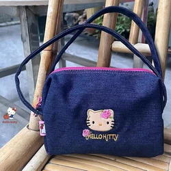 Kawaii Sanrio Hello Kitty Y2K haftowana kowbojska torba urocza niebieskie w stylu Retro mała torebka modna torba na zamek błyskawiczny damska o dużej pojemności