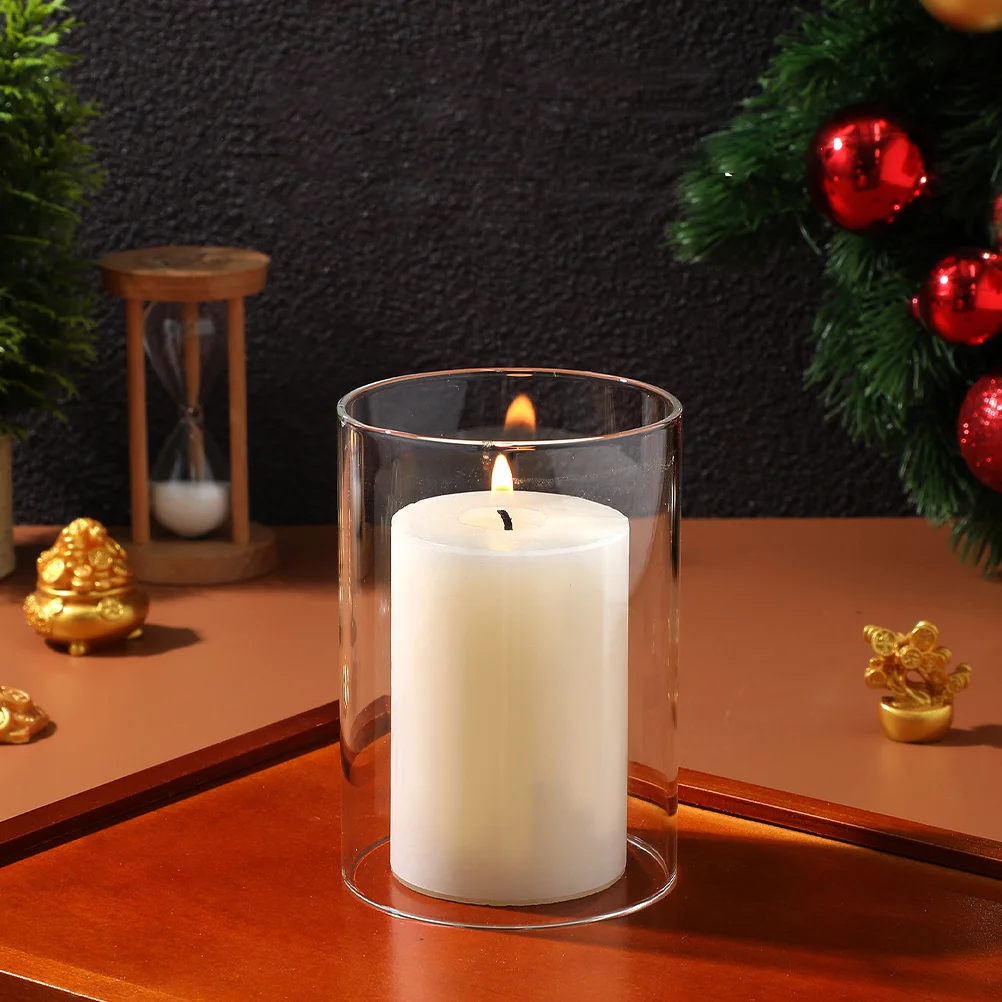 

3Pcs Glass Covers Cylinder Design Windproof Transparent Sleeves Suitable for Various Sizes Home Holder