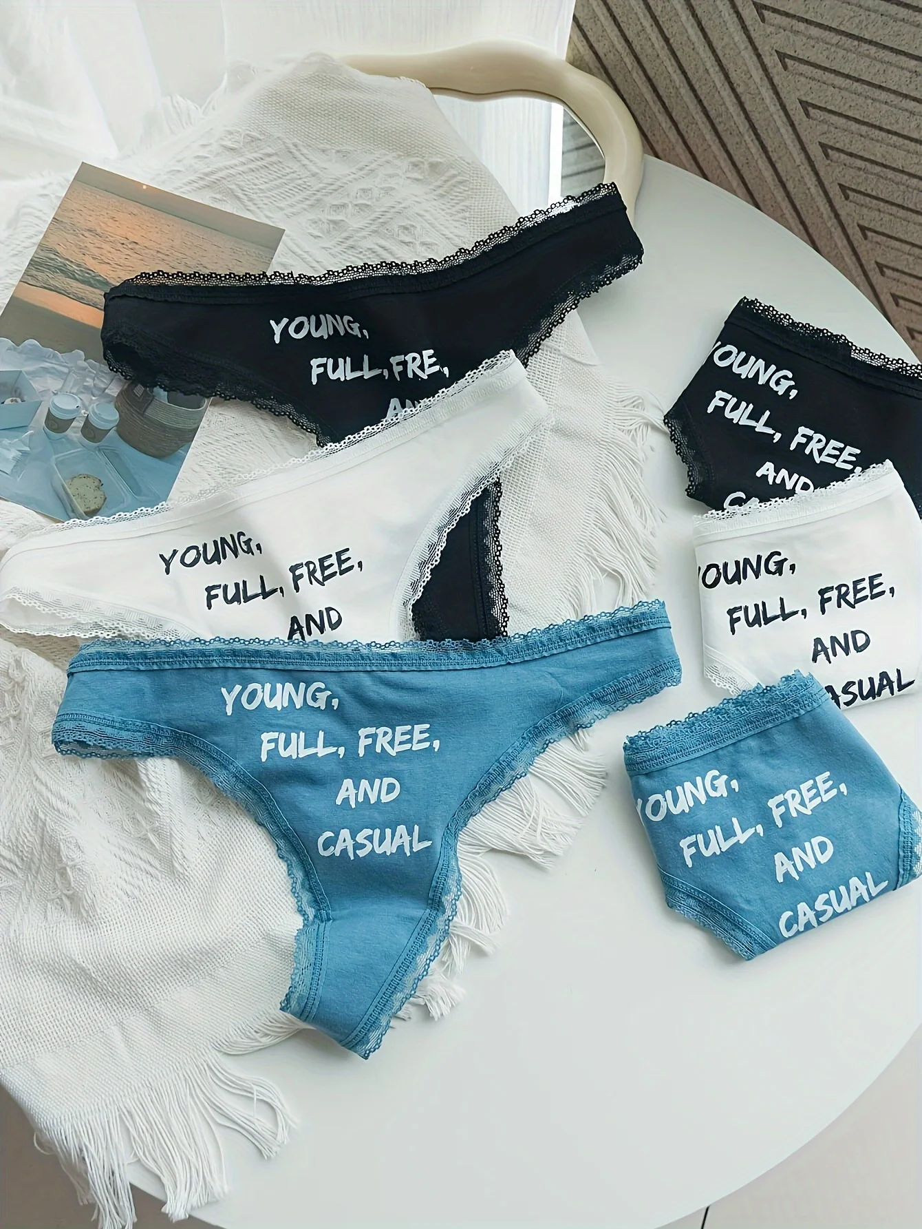 Tanga de mujer de encaje con letras inglesas de algodón puro de colores mezclados de 6 piezas, nueva ropa interior sencilla de verano para mujer