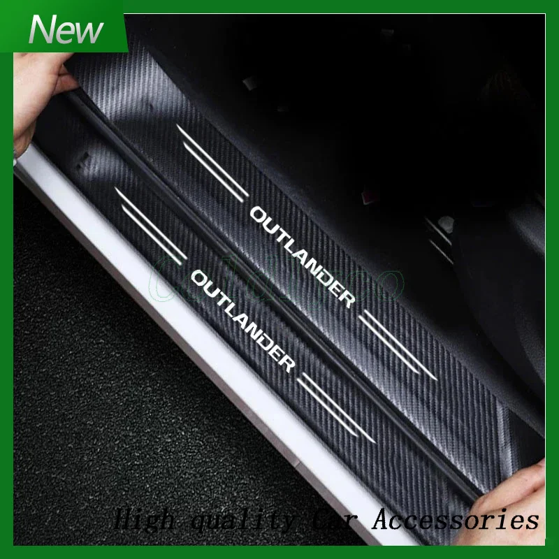 Luminous Carbon Fiber Car Decals for Mitsubishi Outlander Logo Door Threshold Sill Anti Stepping Stickers Protective Film Strip